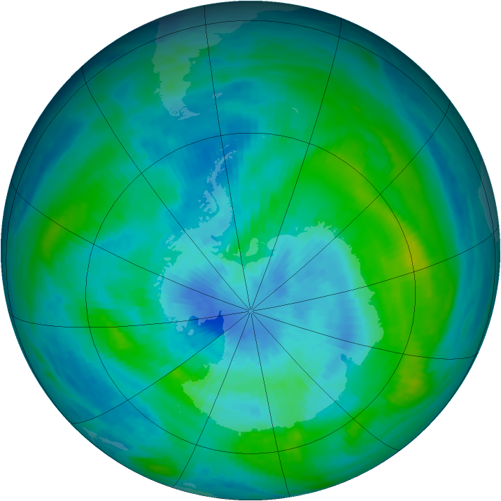 Antarctic ozone map for 15 March 1984